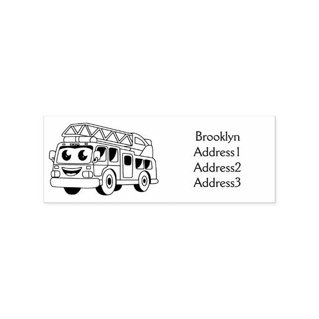 Cute happy fire engine cartoon rubber stamp (Imprint)