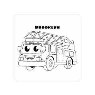 Cute happy fire engine cartoon rubber stamp