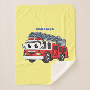Cute happy fire engine cartoon  sherpa blanket