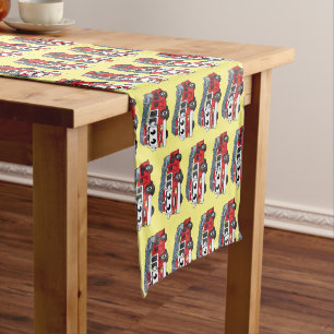 Cute happy fire engine cartoon short table runner