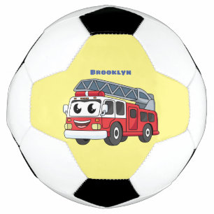 Cute happy fire engine cartoon soccer ball