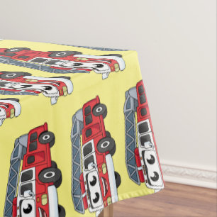 Cute happy fire engine cartoon tablecloth