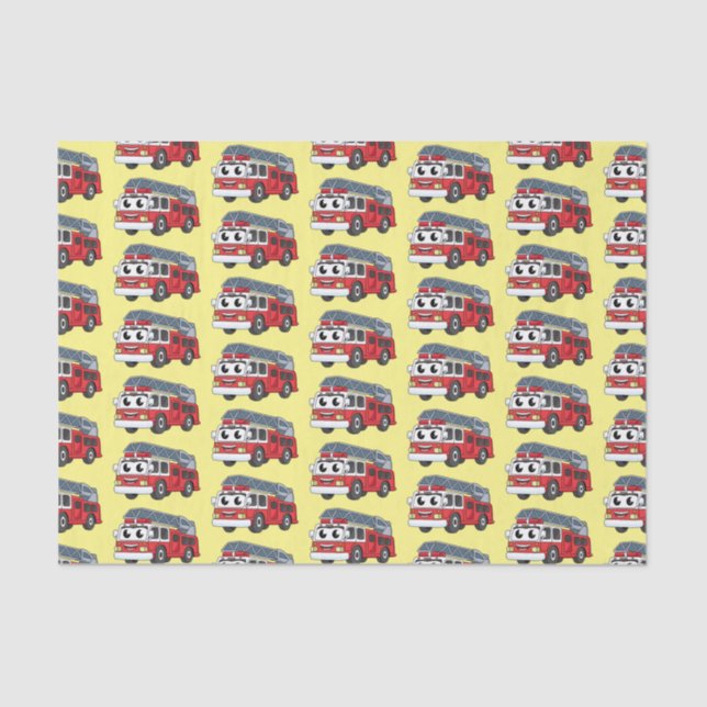 Cute happy fire engine cartoon tissue paper (Front)
