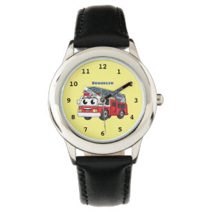 Cute happy fire engine cartoon watch