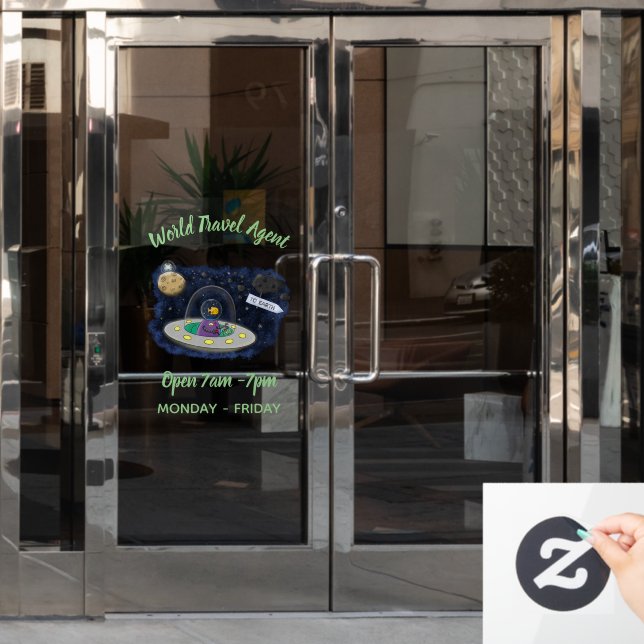 Cute happy fish ufo space cartoon illustration (Office Door)