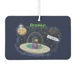 Cute happy fish ufo space cartoon illustration car air freshener