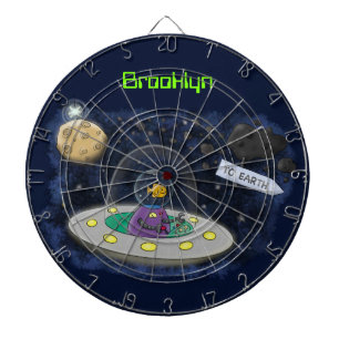 Cute happy fish ufo space cartoon illustration dartboard