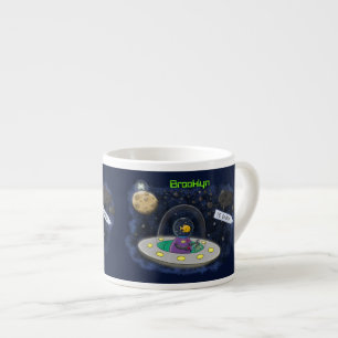 Cute happy fish ufo space cartoon illustration espresso cup
