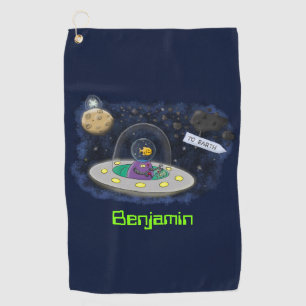 Cute happy fish ufo space cartoon illustration golf towel