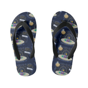 Cute happy fish ufo space cartoon illustration kid's thongs