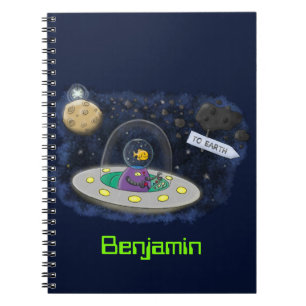 Cute happy fish ufo space cartoon illustration notebook