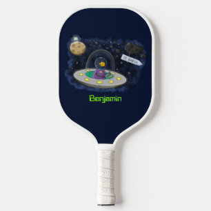 Cute happy fish ufo space cartoon illustration  pickleball paddle