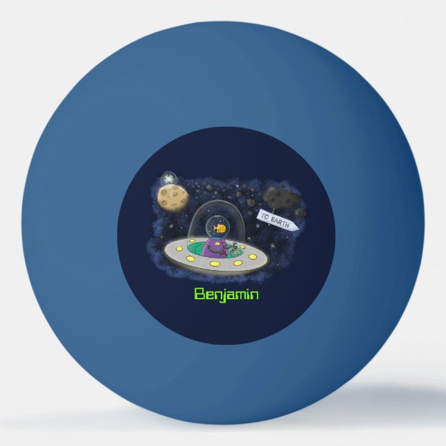 Cute happy fish ufo space cartoon illustration ping pong ball (Front)