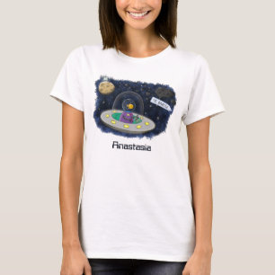 Cute happy fish ufo space cartoon illustration T-Shirt