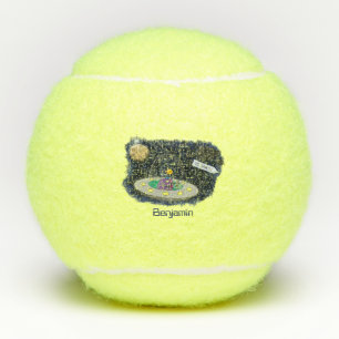 Cute happy fish ufo space cartoon illustration tennis balls