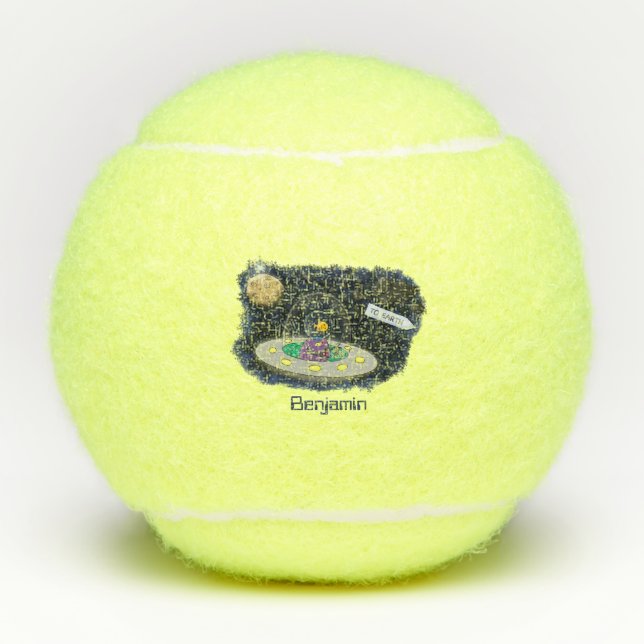 Cute happy fish ufo space cartoon illustration tennis balls (Front)