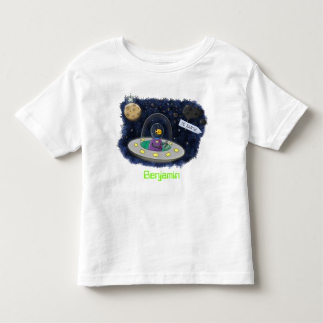 Cute happy fish ufo space cartoon illustration toddler T-Shirt (Front)