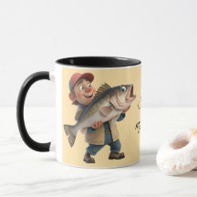 Cute/Happy Fisherman w/a Big Fish Magic Coffee