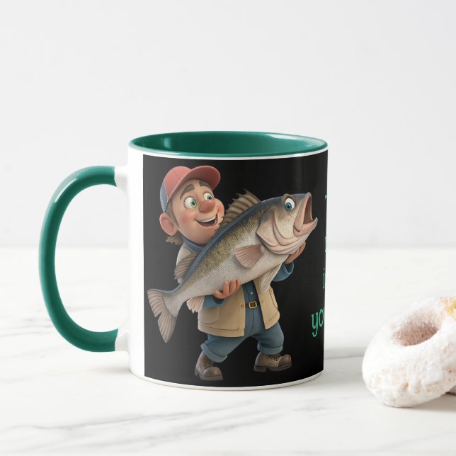 Cute/Happy Fisherman w/a Big Fish Magic Coffee Mug (With Donut)