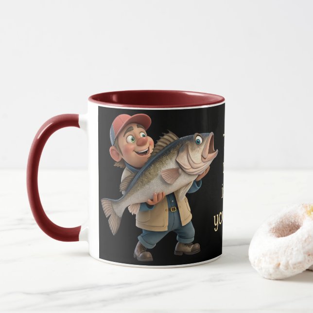 Cute/Happy Fisherman w/a Big Fish Magic Coffee Mug (With Donut)