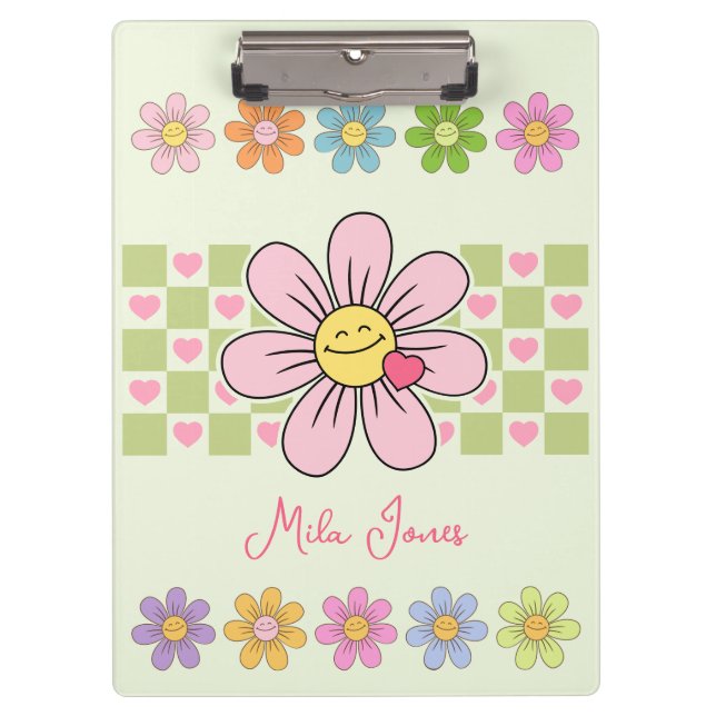 Cute Happy Flower Smile Custom Name Clipboard (Front)