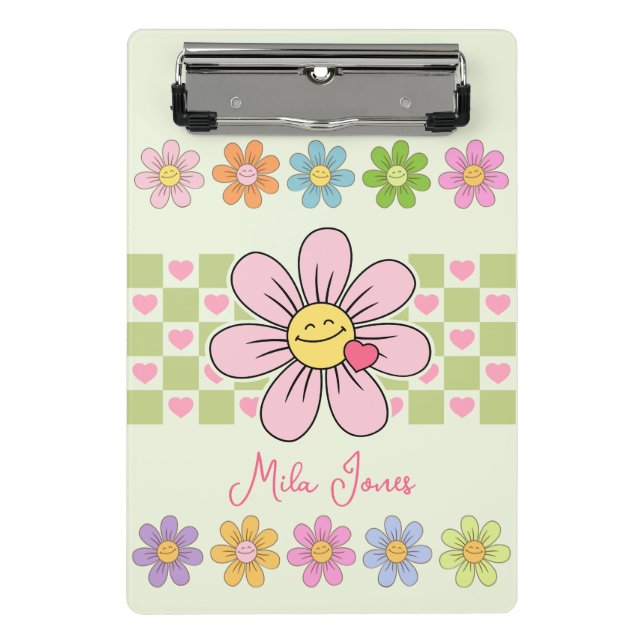 Cute Happy Flower Smile Custom Name Mini Clipboard (Front)