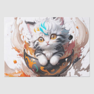 Cute happy fluffy kitten in a ball tissue paper