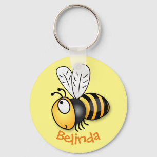 Cute happy flying bee yellow cartoon illustration key ring