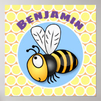 Cute happy flying bee yellow cartoon illustration