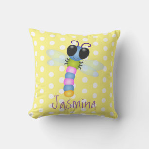 Cute happy flying dragonfly cartoon illustration cushion