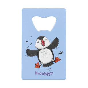 Cute happy flying puffin blue cartoon illustration