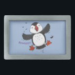 Cute happy flying puffin blue cartoon illustration belt buckle<br><div class="desc">This design features a cute,  happy puffin in adorable cartoon illustration style. Lots of puffin fun!</div>