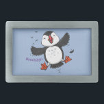 Cute happy flying puffin blue cartoon illustration belt buckle<br><div class="desc">This design features a cute,  happy puffin in adorable cartoon illustration style. Lots of puffin fun!</div>
