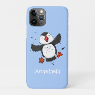 Cute happy flying puffin blue cartoon illustration Case-Mate iPhone case