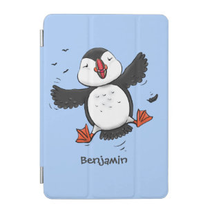 Cute happy flying puffin blue cartoon illustration iPad mini cover