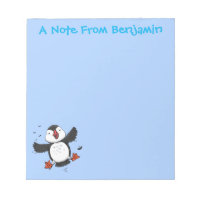 Cute happy flying puffin blue cartoon illustration