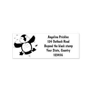 Cute happy flying puffin blue cartoon illustration rubber stamp
