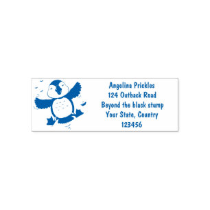 Cute happy flying puffin blue cartoon illustration self-inking stamp