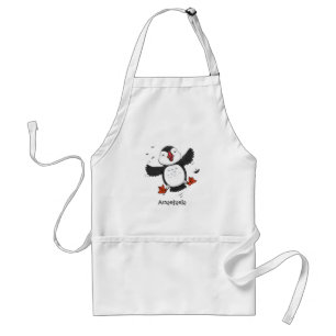Cute happy flying puffin blue cartoon illustration standard apron