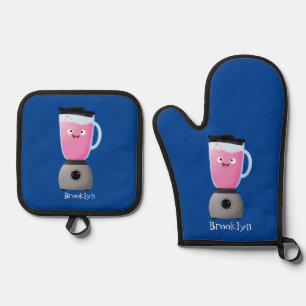 Cute happy food blender kitchen appliance cartoon oven mitt & pot holder set