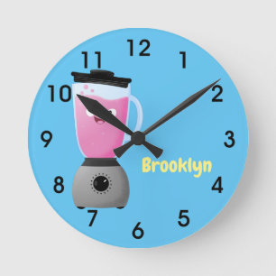 Cute happy food blender kitchen appliance cartoon  round clock