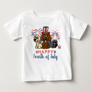 Cute Happy Fourth of July Dogs Fireworks Patriotic Baby T-Shirt