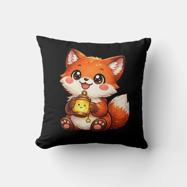 Cute Happy Fox Kawaii Cushion Pillow (Front)