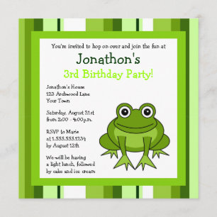 Cute Happy Frog w/ Stripes Birthday Invite