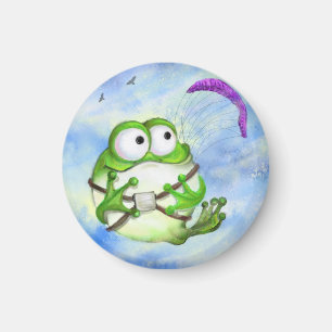 Cute Happy Funny Frog Paraglider - Cartoon Drawing Magnet