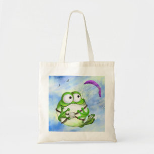 Cute Happy Funny Frog Paraglider - Cartoon Drawing Tote Bag