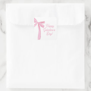 Cute Happy Galentine's day Pink Ribbons Bows Square Sticker