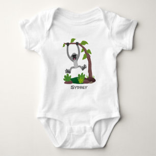Cute happy gibbon ape cartoon illustration baby bodysuit
