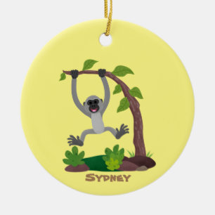 Cute happy gibbon ape cartoon illustration ceramic ornament