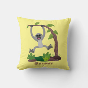 Cute happy gibbon ape cartoon illustration cushion